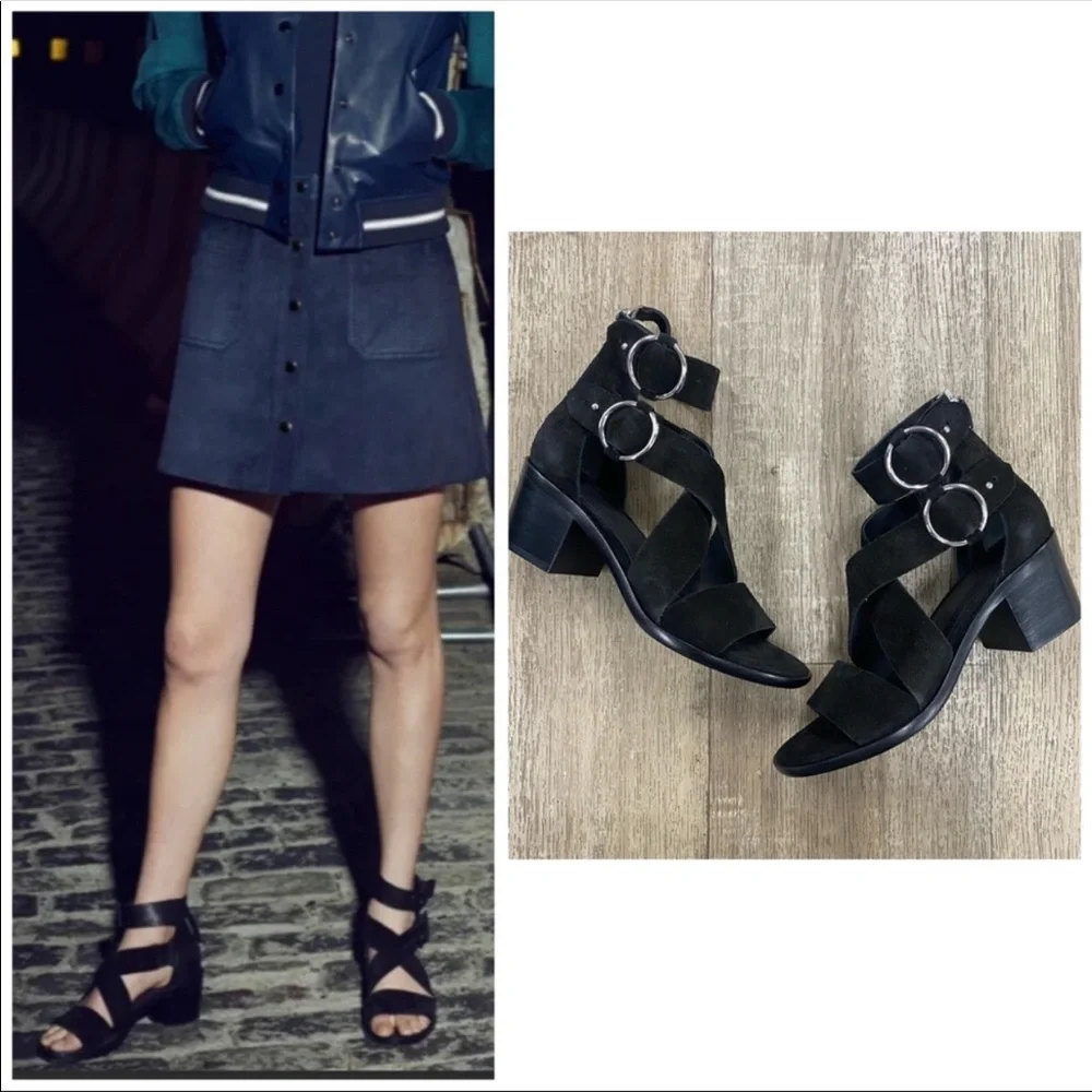 rag & bone Mari Heeled Sandal Black Suede Size 8 - Picture 2 of 9